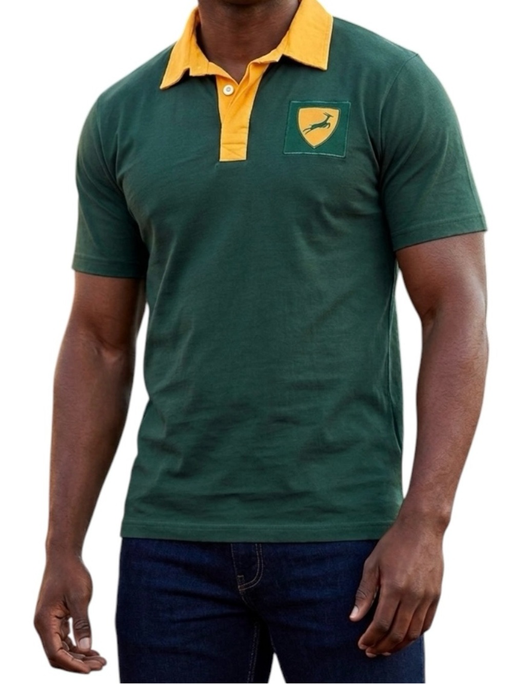 Rugby Classics South Africa Springboks Dark Green Gold Polo Jersey Shirt Men's M